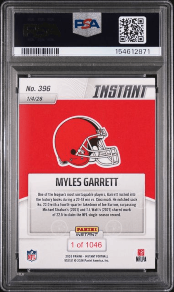 Graded 2025 Panini Instant Myles Garrett #396 Football Card PSA 8 Near Mint