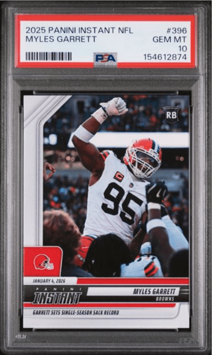 Graded 2025 Panini Instant Myles Garrett #396 Football Card PSA 10 Gem Mint