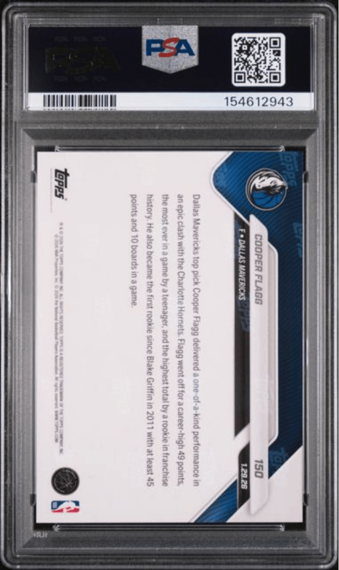 Graded 2025 Topps Now Cooper Flagg #150 Rookie RC Basketball Card PSA 10 Gem Mint