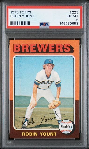 Graded 1975 Topps Robin Yount #223 Rookie RC Baseball Card PSA 6 EX-MT