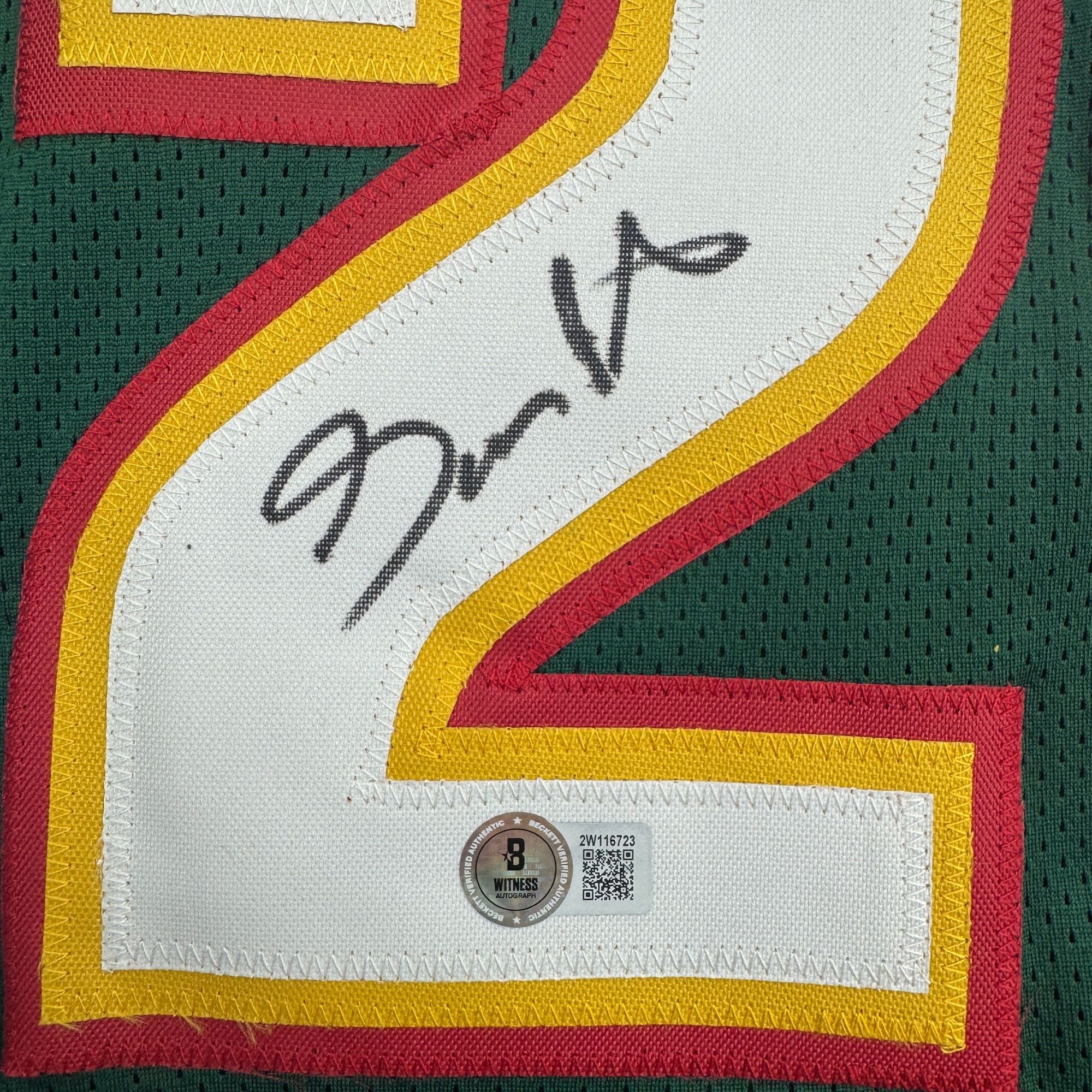 Autographed/Signed Gary Payton Seattle Green Basketball Jersey Beckett BAS COA