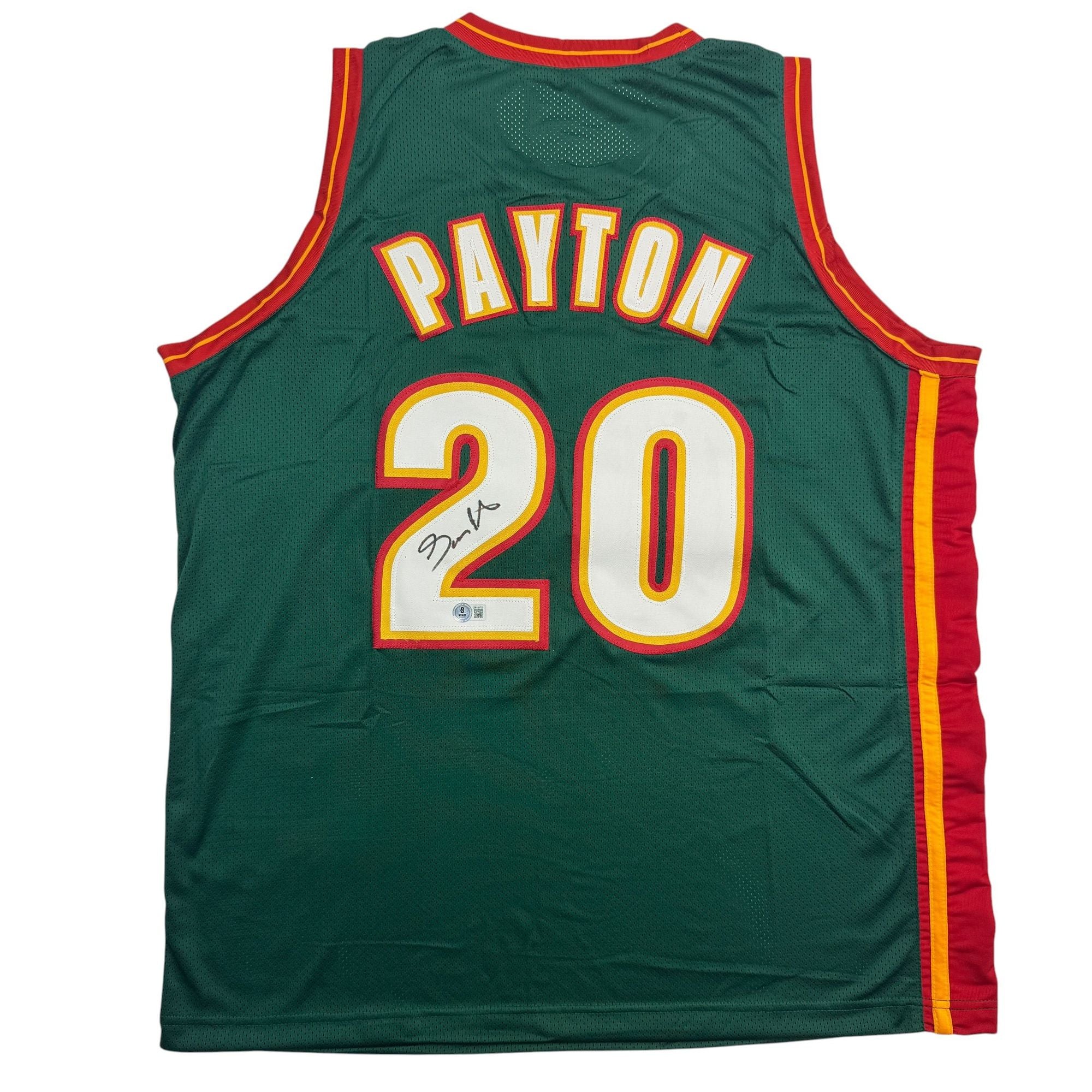 Autographed/Signed Gary Payton Seattle Green Basketball Jersey Beckett BAS COA