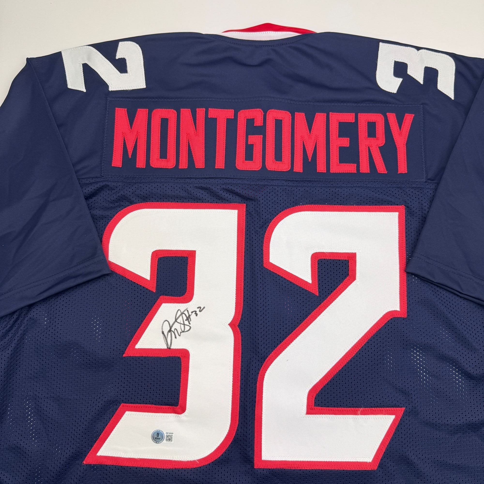 Autographed/Signed David Montgomery Houston Blue Football Jersey Beckett BAS COA
