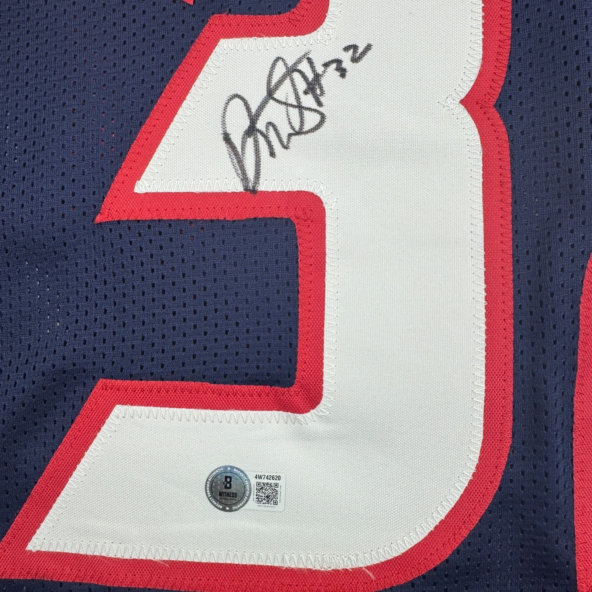 Autographed/Signed David Montgomery Houston Blue Football Jersey Beckett BAS COA