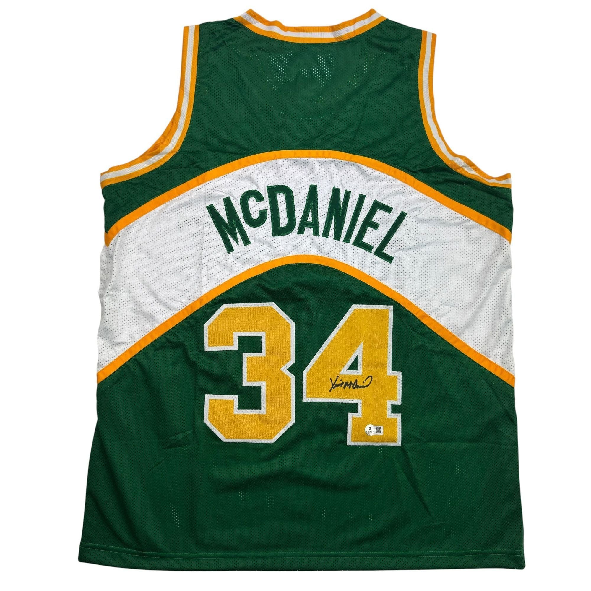 Autographed/Signed Xavier McDaniel Seattle Green Basketball Jersey Beckett BAS COA