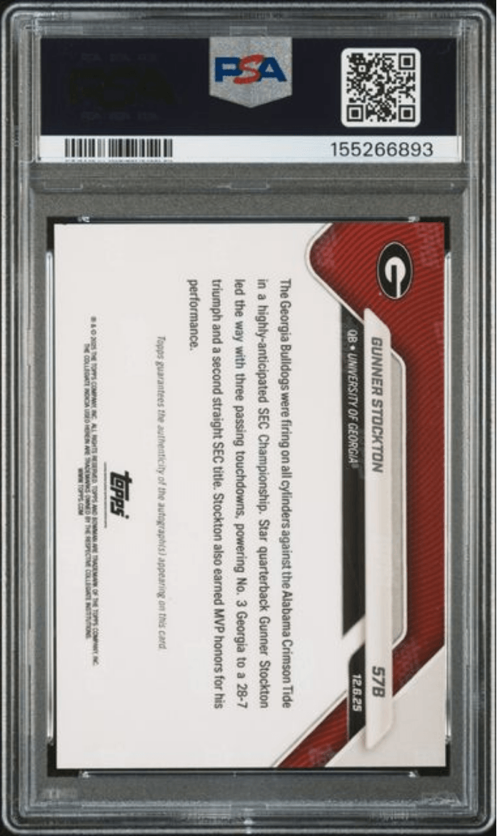 Graded 2025 Topps Bowman U Now Gunner Stockton #57B Autograph Red Foil /5 Rookie RC Football Card Authentic Auto PSA 10 Gem Mint
