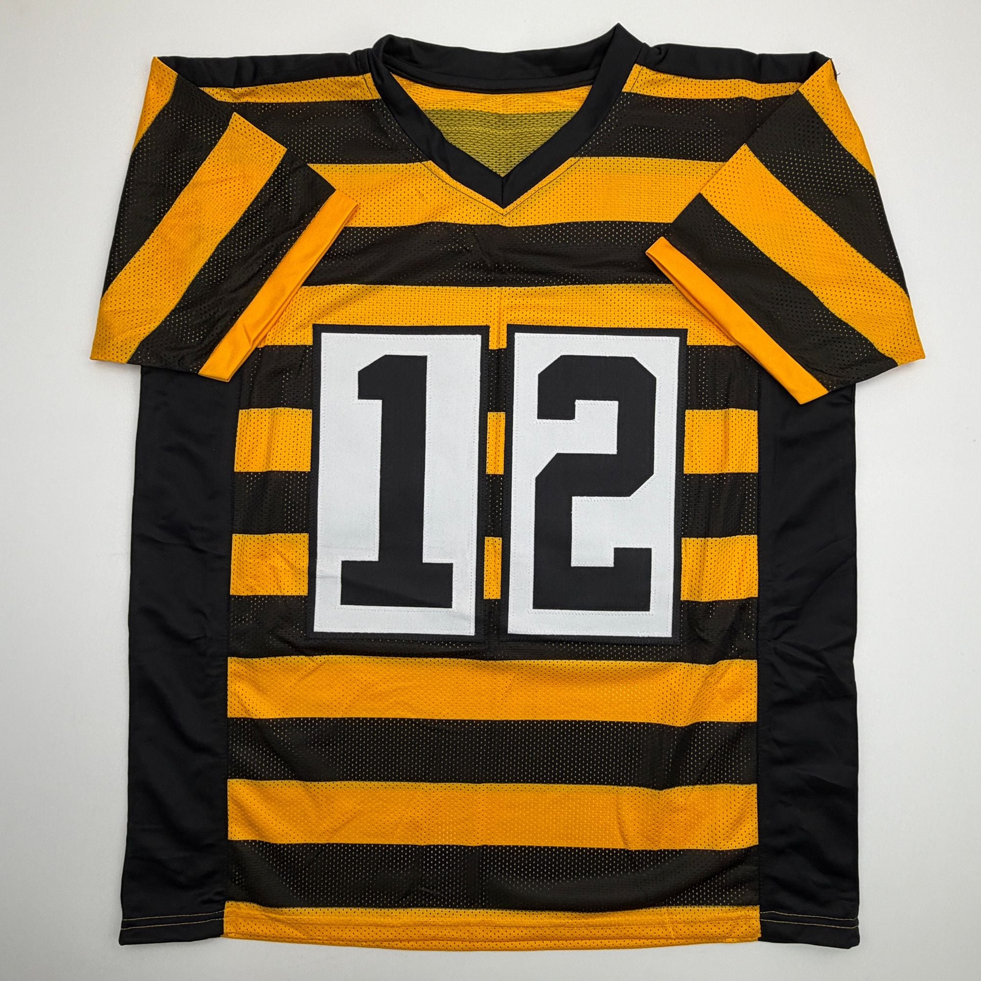 Autographed/Signed Terry Bradshaw Pittsburgh Bumble Bee Football Jersey Beckett BAS COA