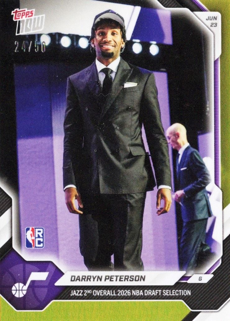 2026 Topps Now Darryn Peterson #DPET Gold Foil /50 Jazz 2nd Overall 2026 NBA Draft Selection Utah Jazz Rookie RC Basketball Card