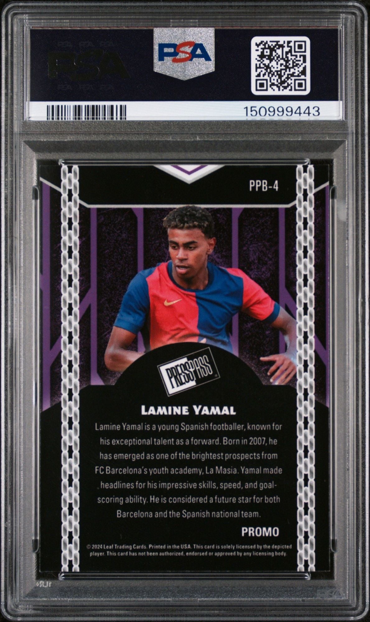 Graded 2024 Leaf Collective Promo Lamine Yamal #4 Press Pass Light Blue Shimmer Soccer Card PSA 10 Gem Mint