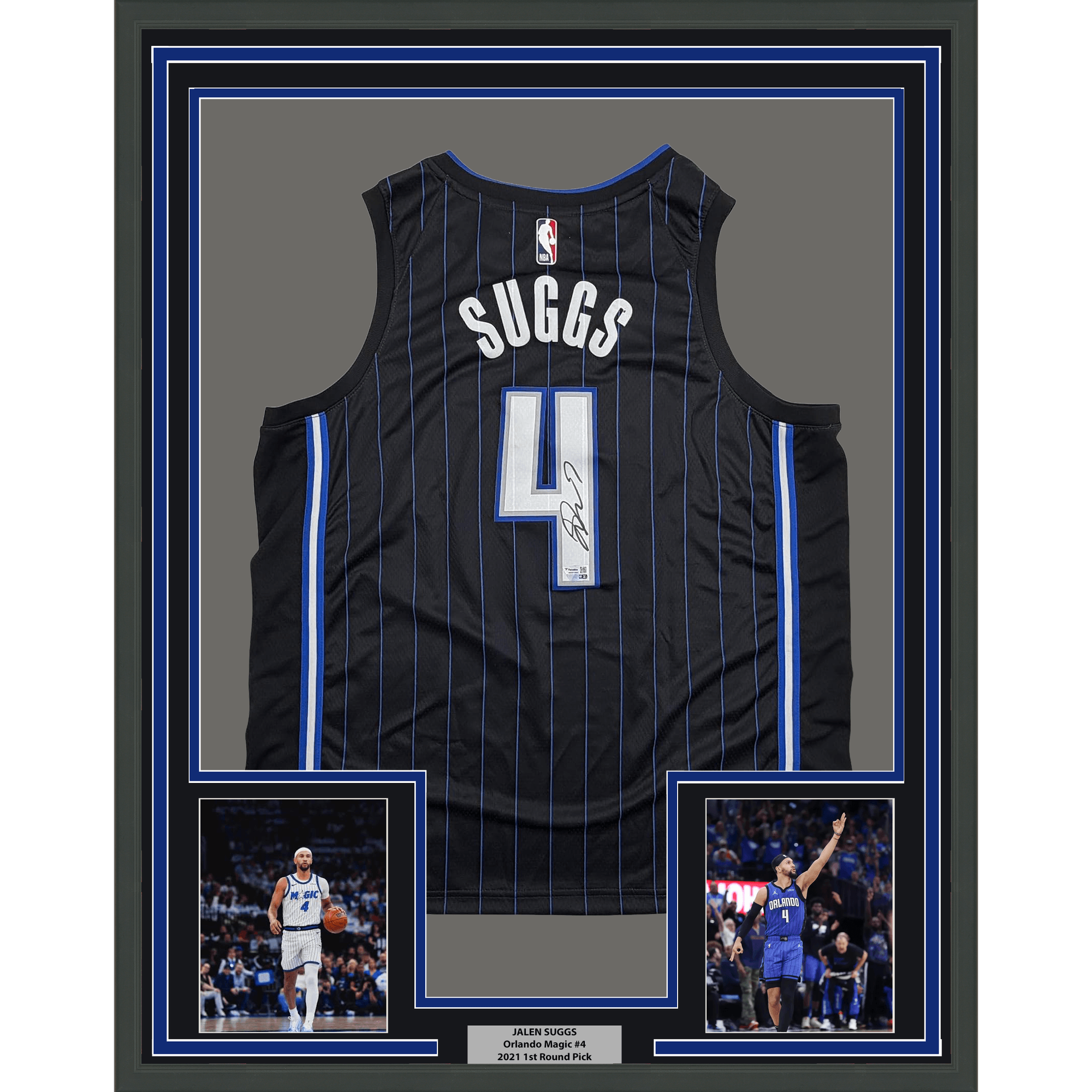 Framed Autographed/Signed Jalen Suggs 35x39 Orlando Magic Black Authentic Basketball Jersey Fanatics COA