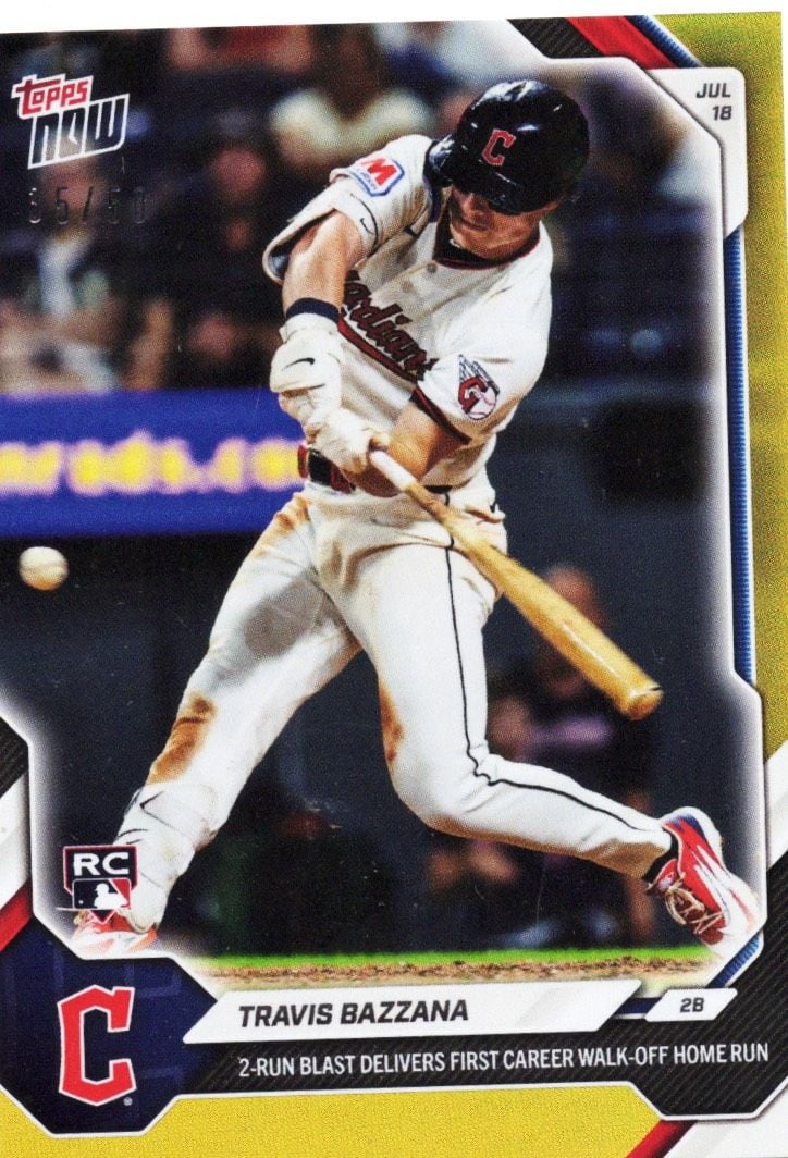 2026 Topps Now Travis Bazzana #462 Gold Foil /50 2 Run Blast Delivers First Career Walk Off Home Run Cleveland Guardians Rookie RC Baseball Card