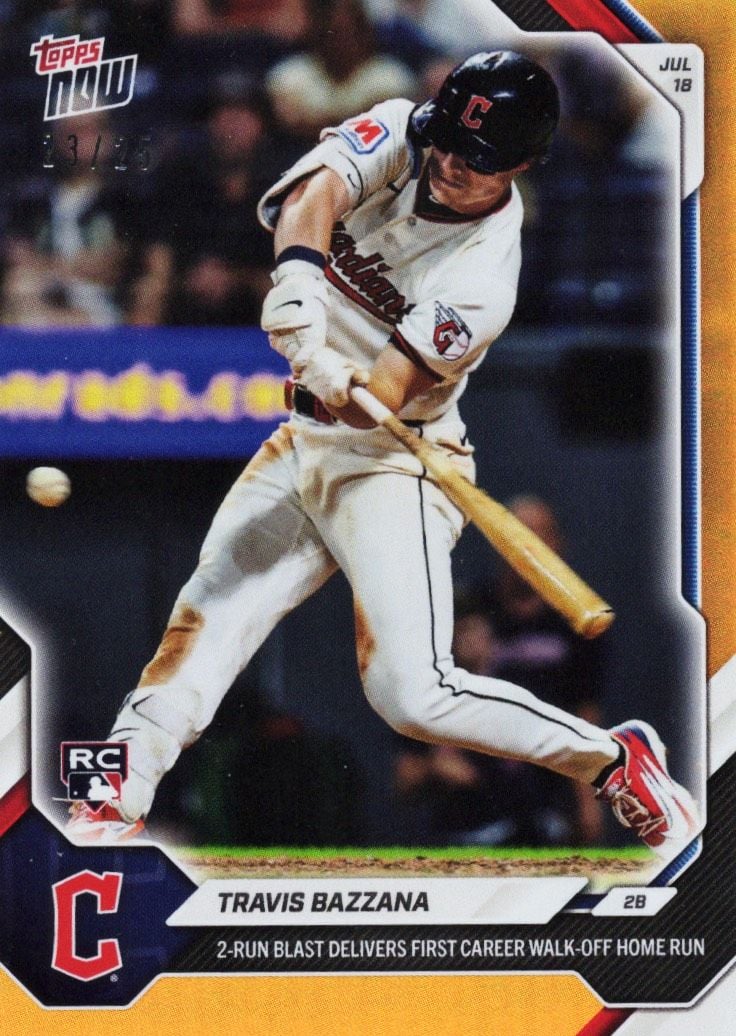 2026 Topps Now Travis Bazzana #462 Orange Foil /25 2 Run Blast Delivers First Career Walk Off Home Run Cleveland Guardians Rookie RC Baseball Card