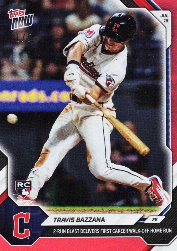 2026 Topps Now Travis Bazzana #462 Red Foil /5 2 Run Blast Delivers First Career Walk Off Home Run Cleveland Guardians Rookie RC Baseball Card