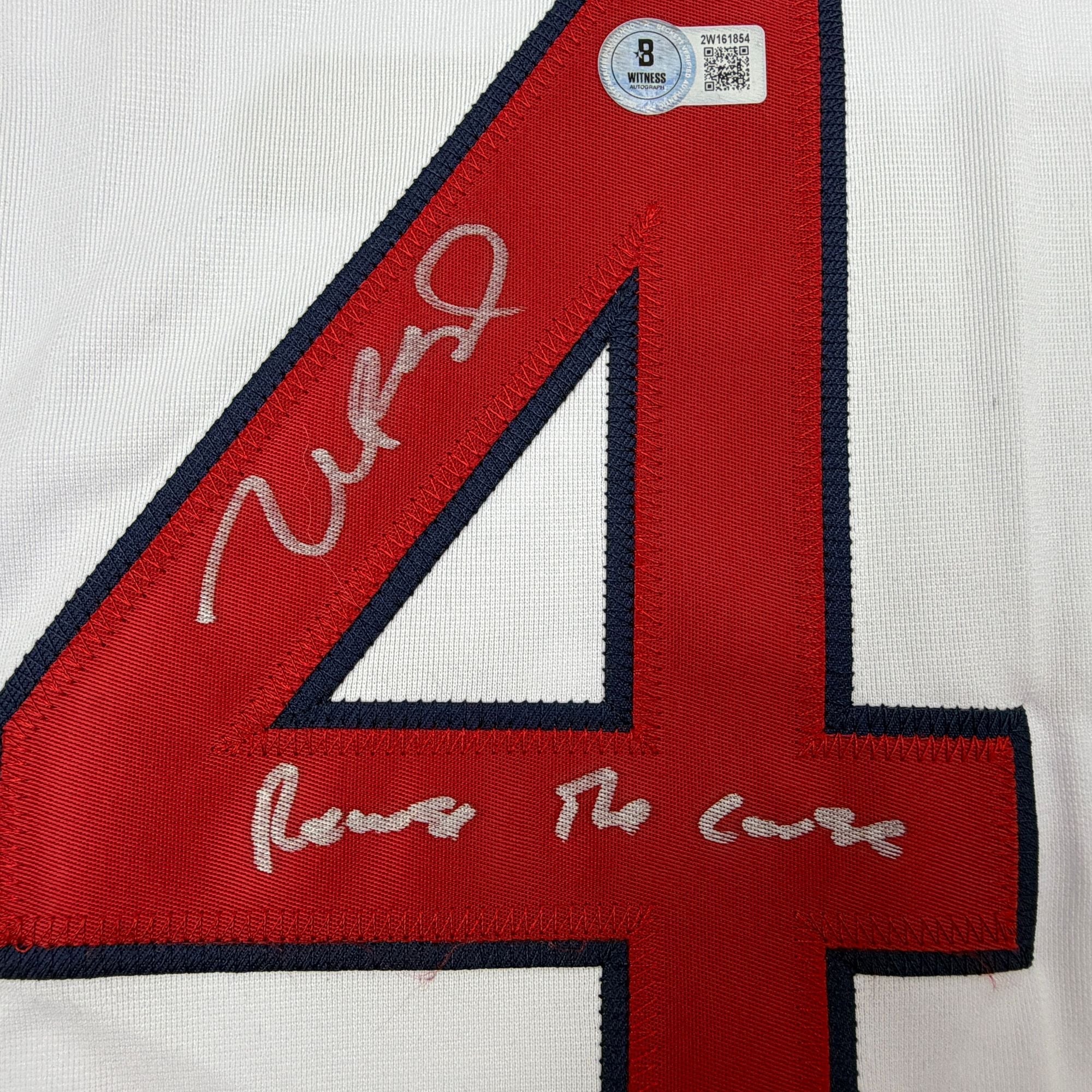 Autographed/Signed Manny Ramirez Reverse The Curse Boston White Baseball Jersey Beckett BAS COA