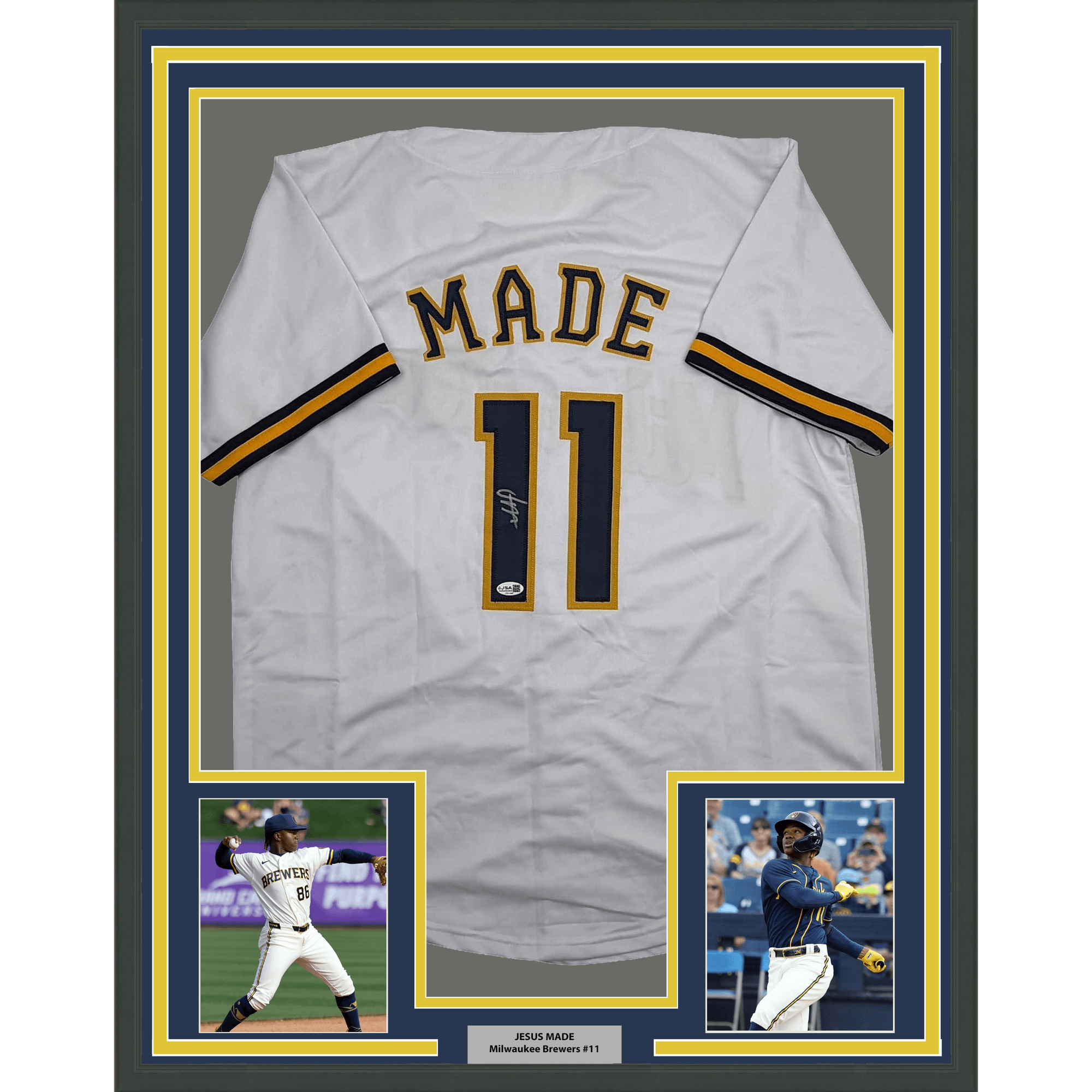 Framed Autographed/Signed Jesus Made 35x39 Milwaukee White Baseball Jersey JSA COA