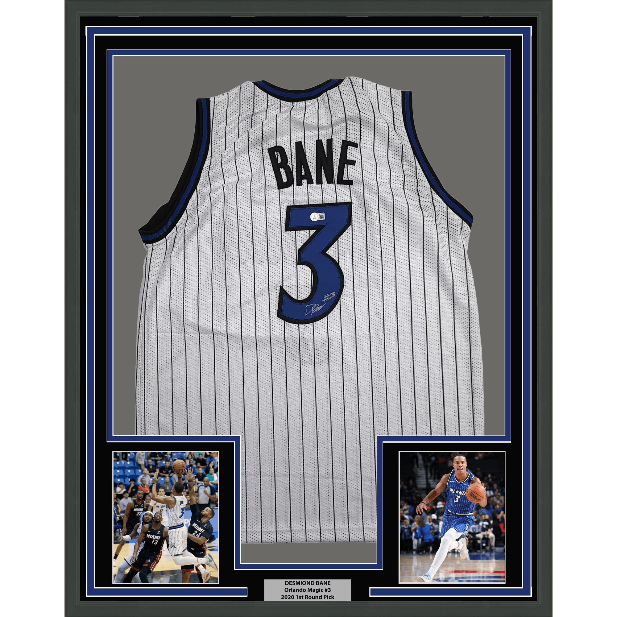 Framed Autographed/Signed Desmond Bane 35x39 Orlando White Pinstripe Basketball Jersey Beckett BAS COA