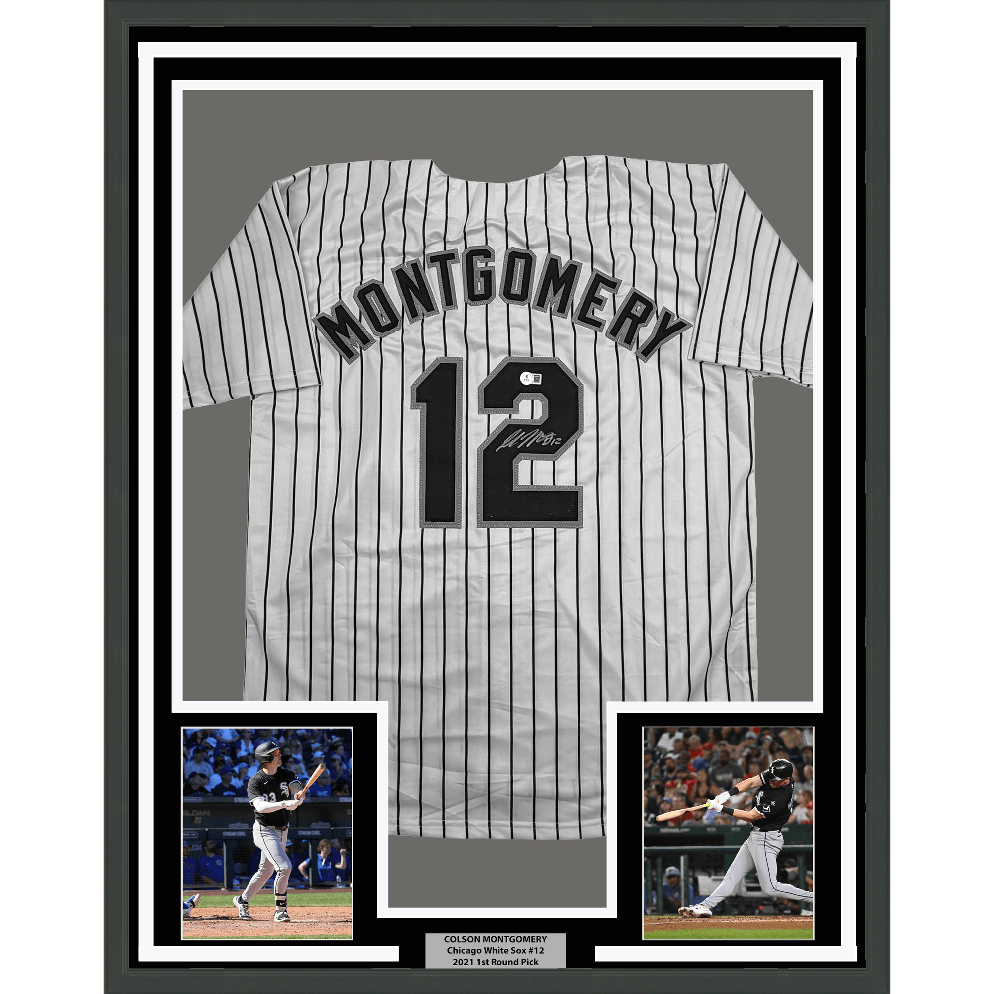 Framed Autographed/Signed Colson Montgomery 35x39 Chicago Pinstripe Baseball Jersey Beckett BAS COA