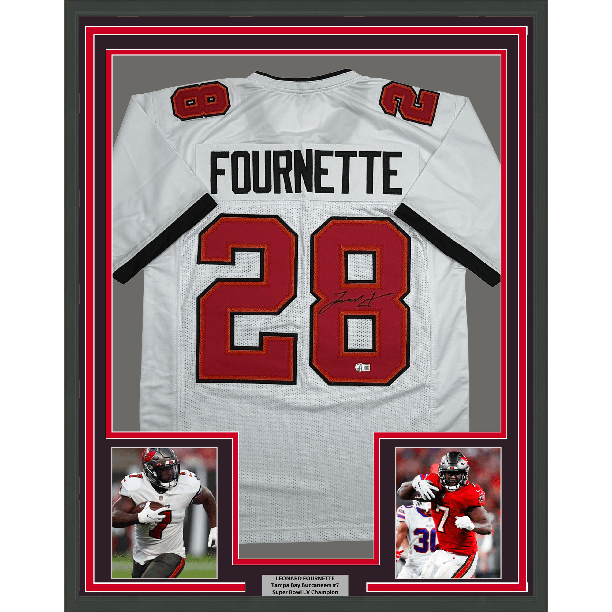 Framed Autographed/Signed Leonard Fournette 35x39 Tampa Bay White Football Jersey Beckett BAS COA