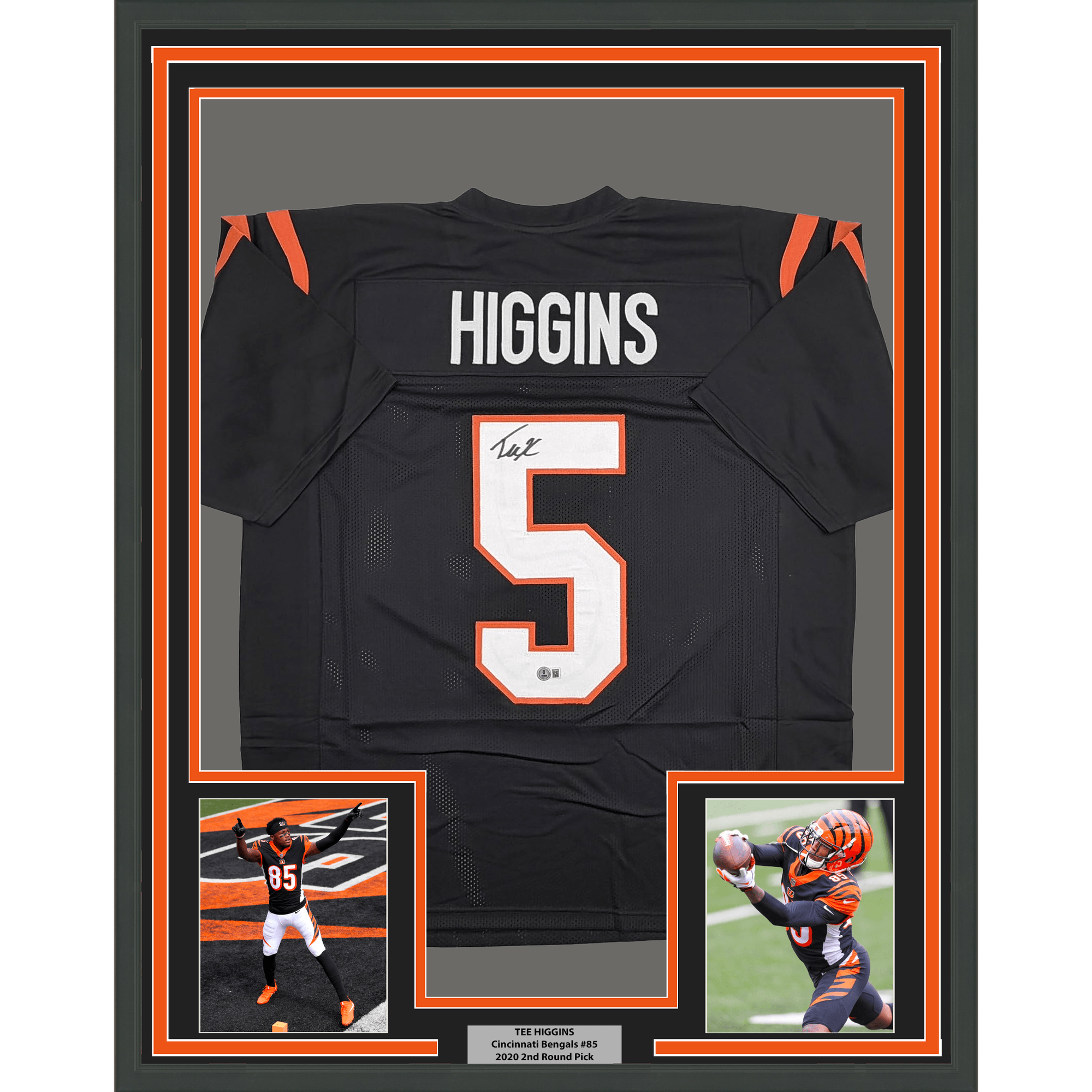 Framed Autographed/Signed Tee Higgins 35x39 Cincinnati Black Football Jersey Beckett BAS COA