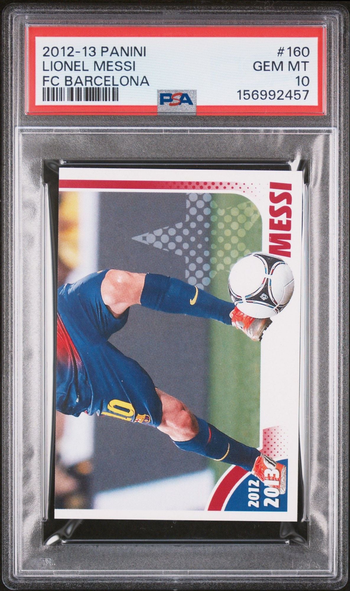 Graded 2012 Panini Lionel Messi #160 FC Barcelona Stickers Soccer Card PSA 10 Gem Mint