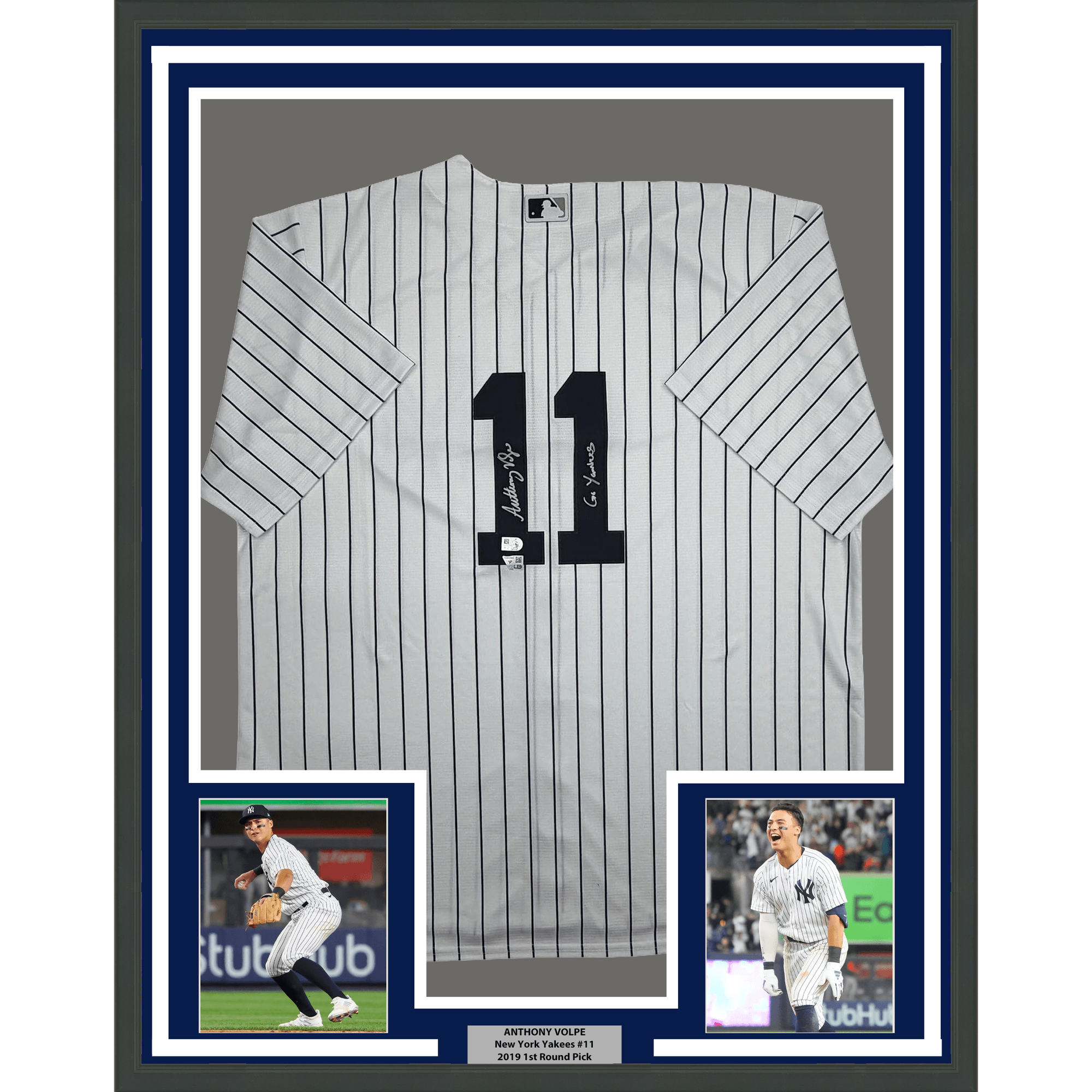 Framed Autographed/Signed Anthony Volpe 35x39 New York Yankees Pinstripe Authentic Baseball Jersey Fanatics & MLB COA