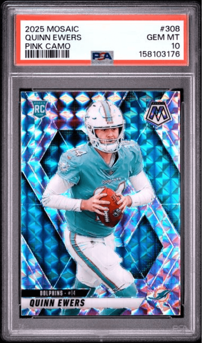 Graded 2025 Panini Mosaic Quinn Ewers #308 Pink Camo Rookie RC Football Card PSA 10 Gem Mint