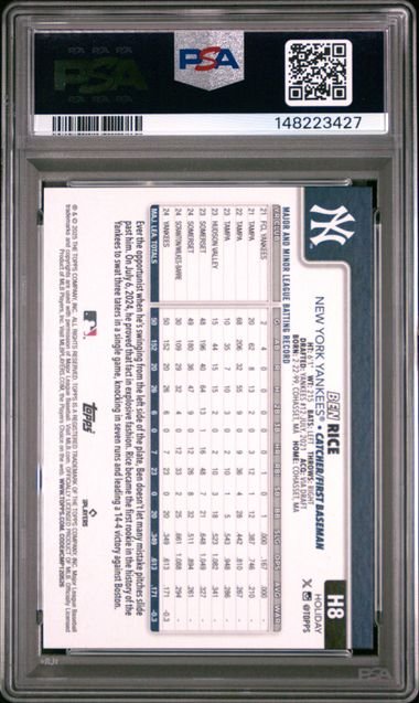 Graded 2025 Topps Holiday Ben Rice #H8 Rookie RC Baseball Card PSA 10 Gem Mint