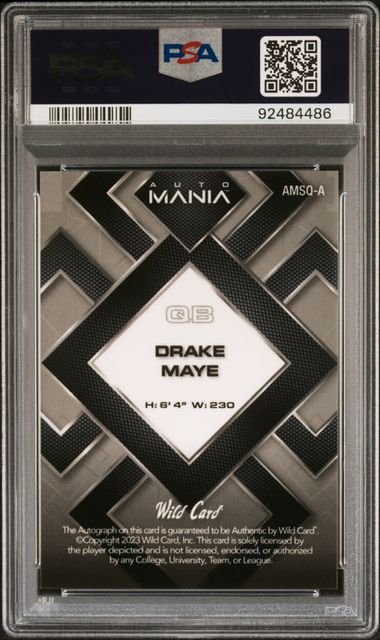 Graded 2023 WC Auto Mania Red Checkerboard Drake Maye #AMSQA /6 Auto Rookie RC Football Card PSA 10 Gem Mint