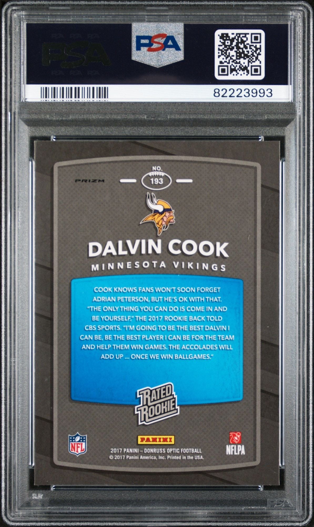 Graded 2017 Panini Donruss Optic Dalvin Cook #193 Red/Yellow Rookie RC Football Card PSA 10 Gem Mint