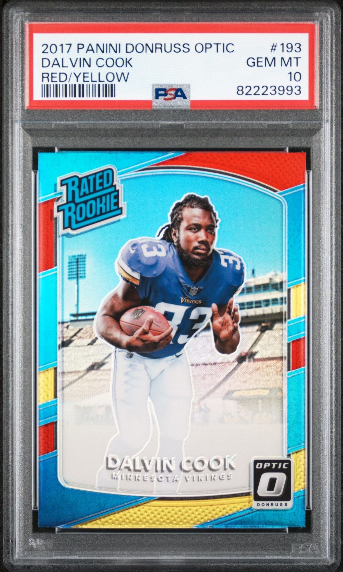 Graded 2017 Panini Donruss Optic Dalvin Cook #193 Red/Yellow Rookie RC Football Card PSA 10 Gem Mint
