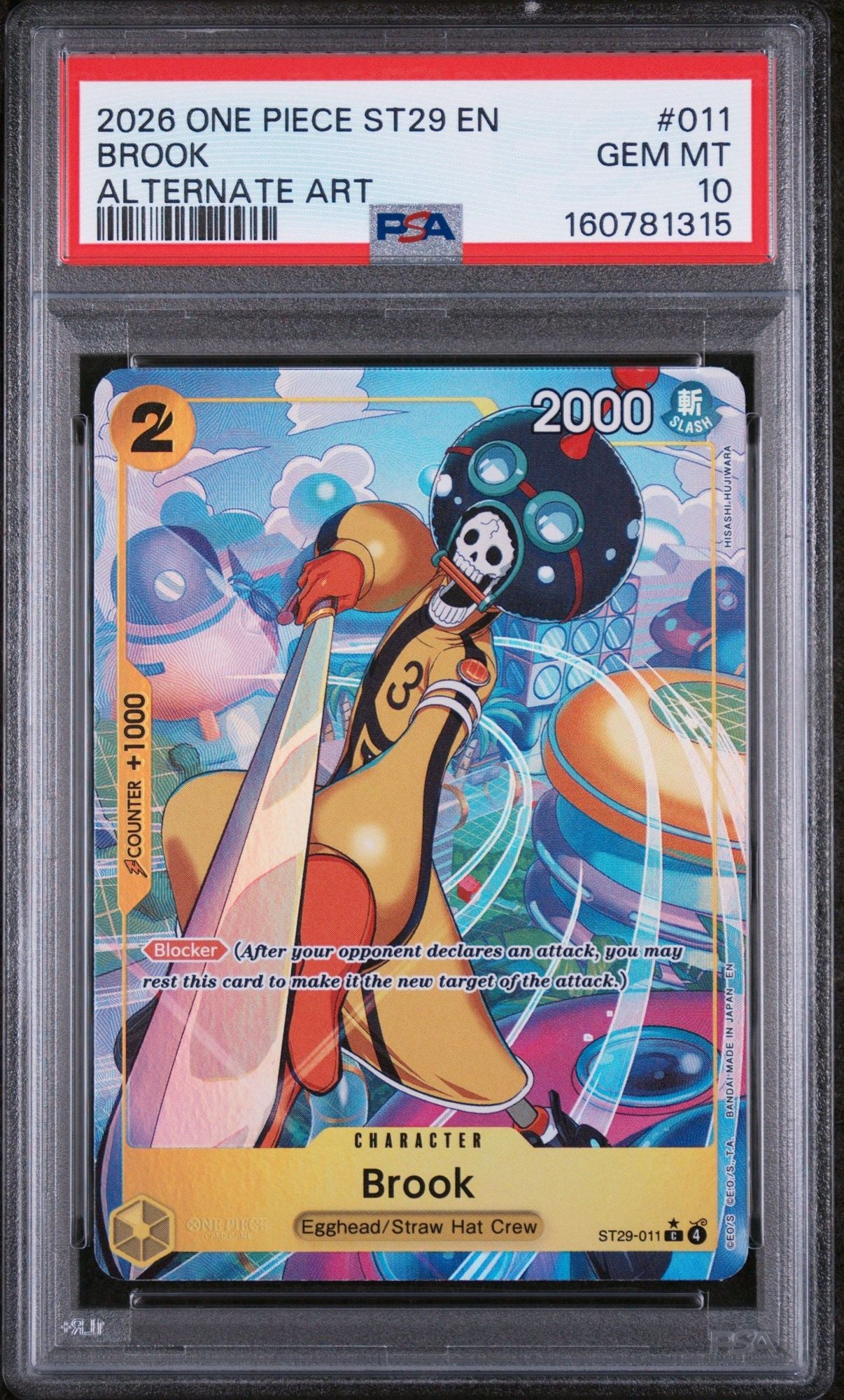 Graded 2026 One Piece Brook #011 ST29 Egghead Trading Card Game PSA 10 Gem Mint