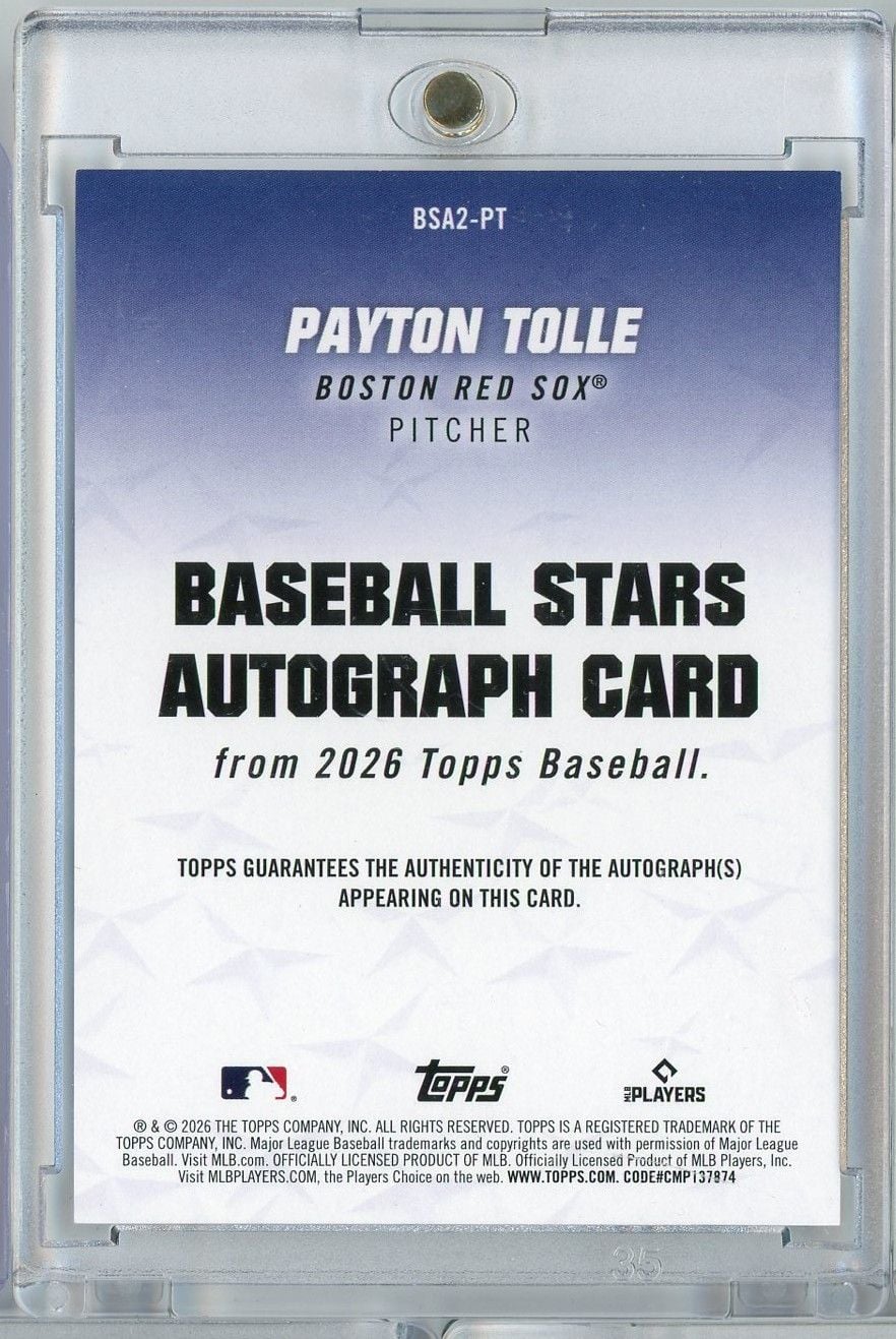 2026 Topps Payton Tolle #BSA2-PT Baseball Stars Autograph Rookie RC Baseball Card