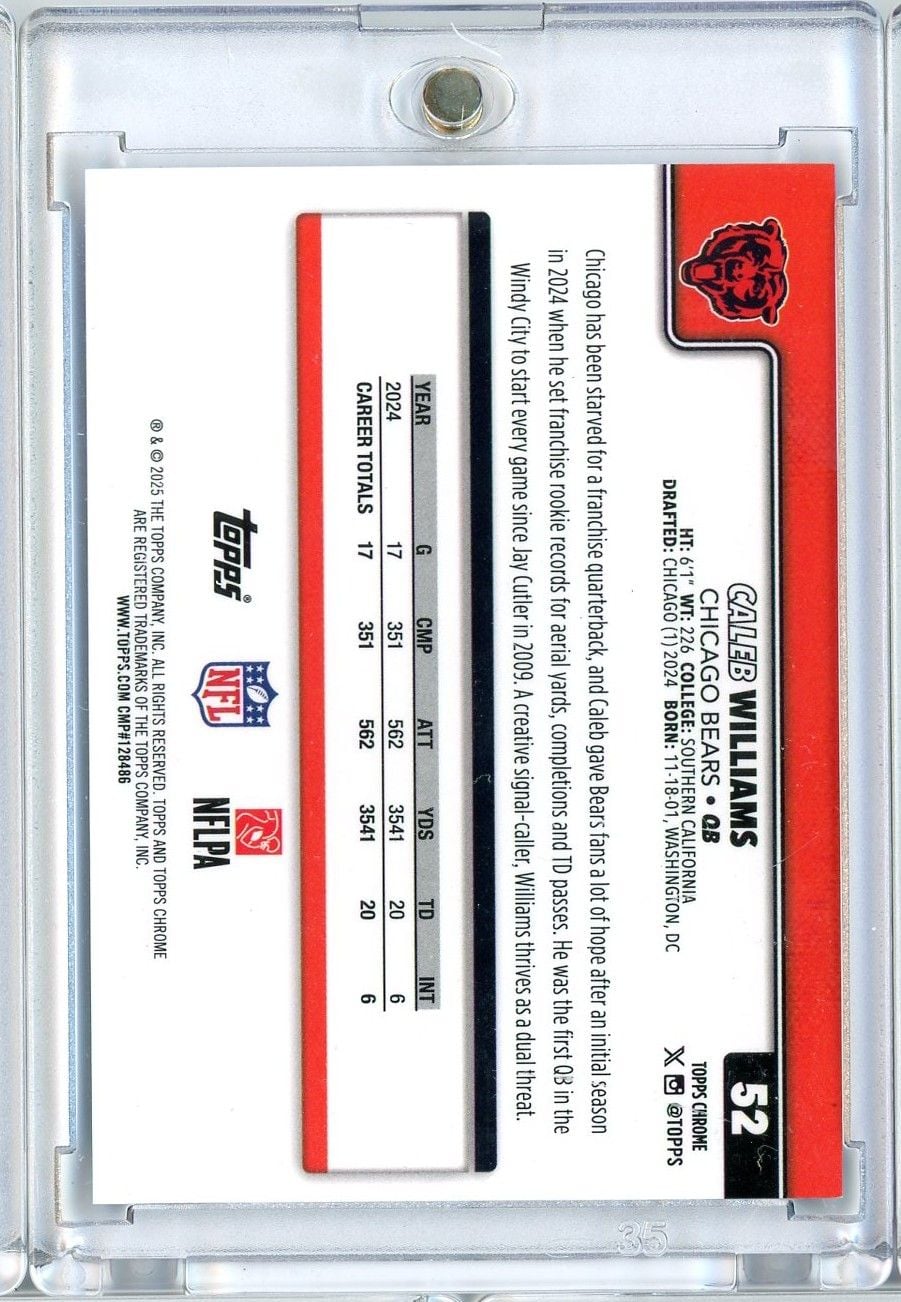 2025 Topps Chrome Sapphire Caleb Williams #52 Image Variation 2nd Year Football Card