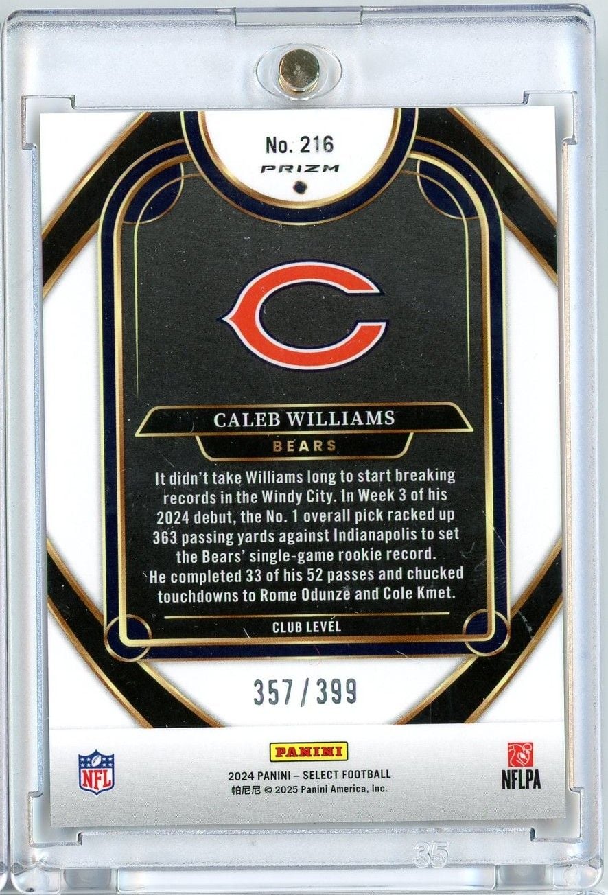 2024 Panini Select Caleb Williams #216 Orange Shock /399 Rookie RC Football Card
