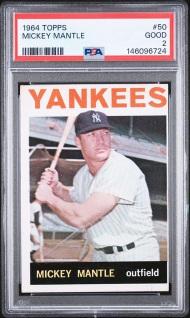 Graded 1964 Topps Mickey Mantle #50 Baseball Card PSA 2 Good