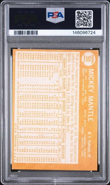 Graded 1964 Topps Mickey Mantle #50 Baseball Card PSA 2 Good