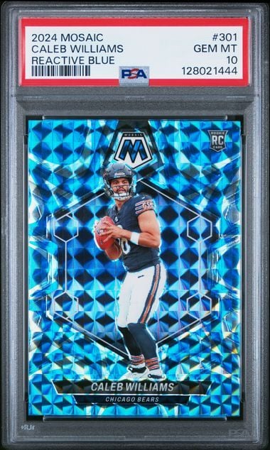 Graded 2024 Panini Mosaic Caleb Williams #301 Reactive Blue Rookie RC Football Card PSA 10 Gem Mint