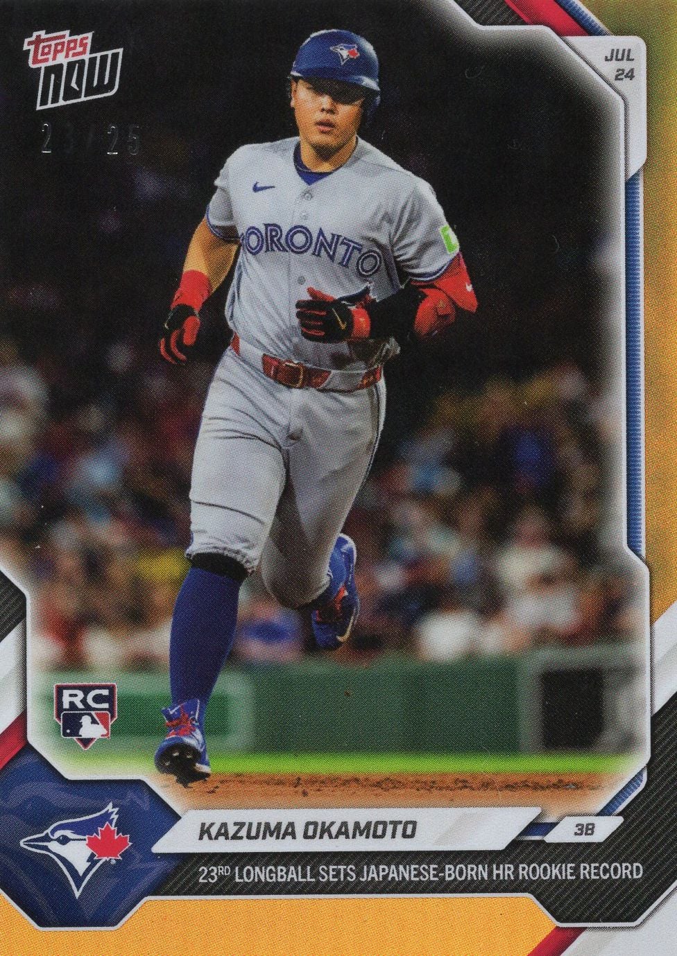 2026 Topps Now Kazuma Okamoto #484 Orange Foil /25 23rd Longball Sets Japanese-Born Home Run Rookie Record Toronto Blue Jays Rookie RC Baseball Card