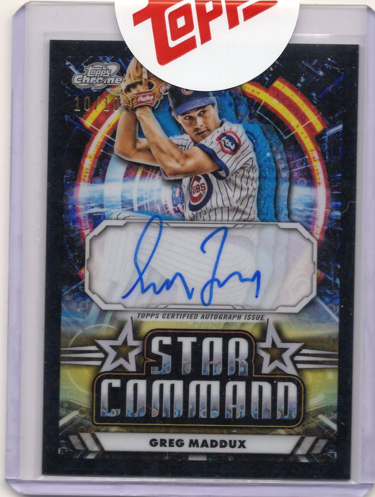 2024 Topps Cosmic Chrome Greg Maddux #SCAGM Star Command Black Eclipse Auto /10 Chicago Cubs Baseball Card
