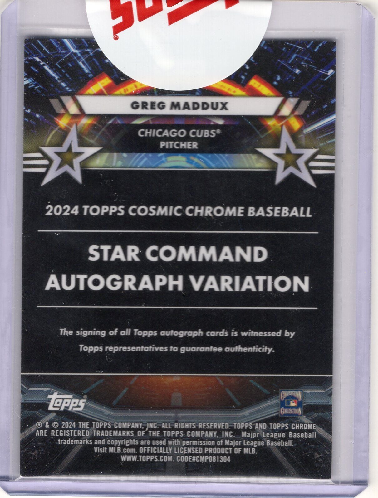 2024 Topps Cosmic Chrome Greg Maddux #SCAGM Star Command Black Eclipse Auto /10 Chicago Cubs Baseball Card