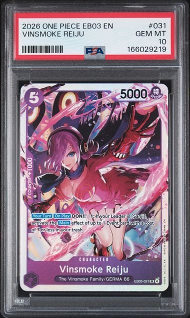 Graded 2026 One Piece Vinsmoke Reiju #031 EB03 EN Trading Card Game PSA 10 Gem Mint