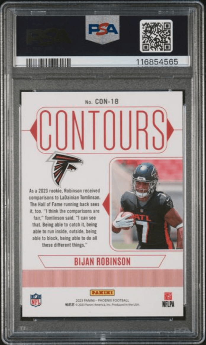 Graded 2023 Panini Phoenix Bijan Robinson #CON18 Contours Rookie RC Football Card PSA 10 Gem Mint