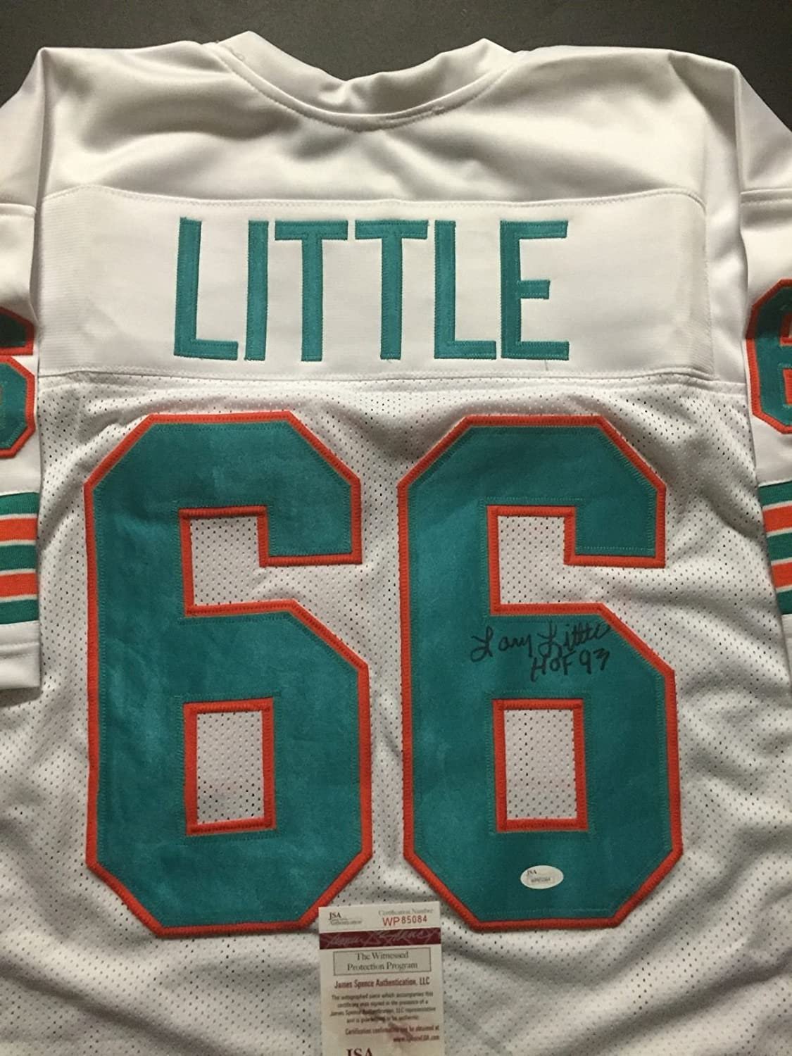 Autographed/Signed Larry Little HOF 93  Miami White Football Jersey JSA COA