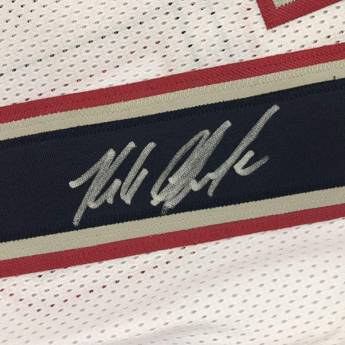 Framed Autographed/Signed Rob Gronkowski 35x39 New England White Football Jersey Beckett BAS COA
