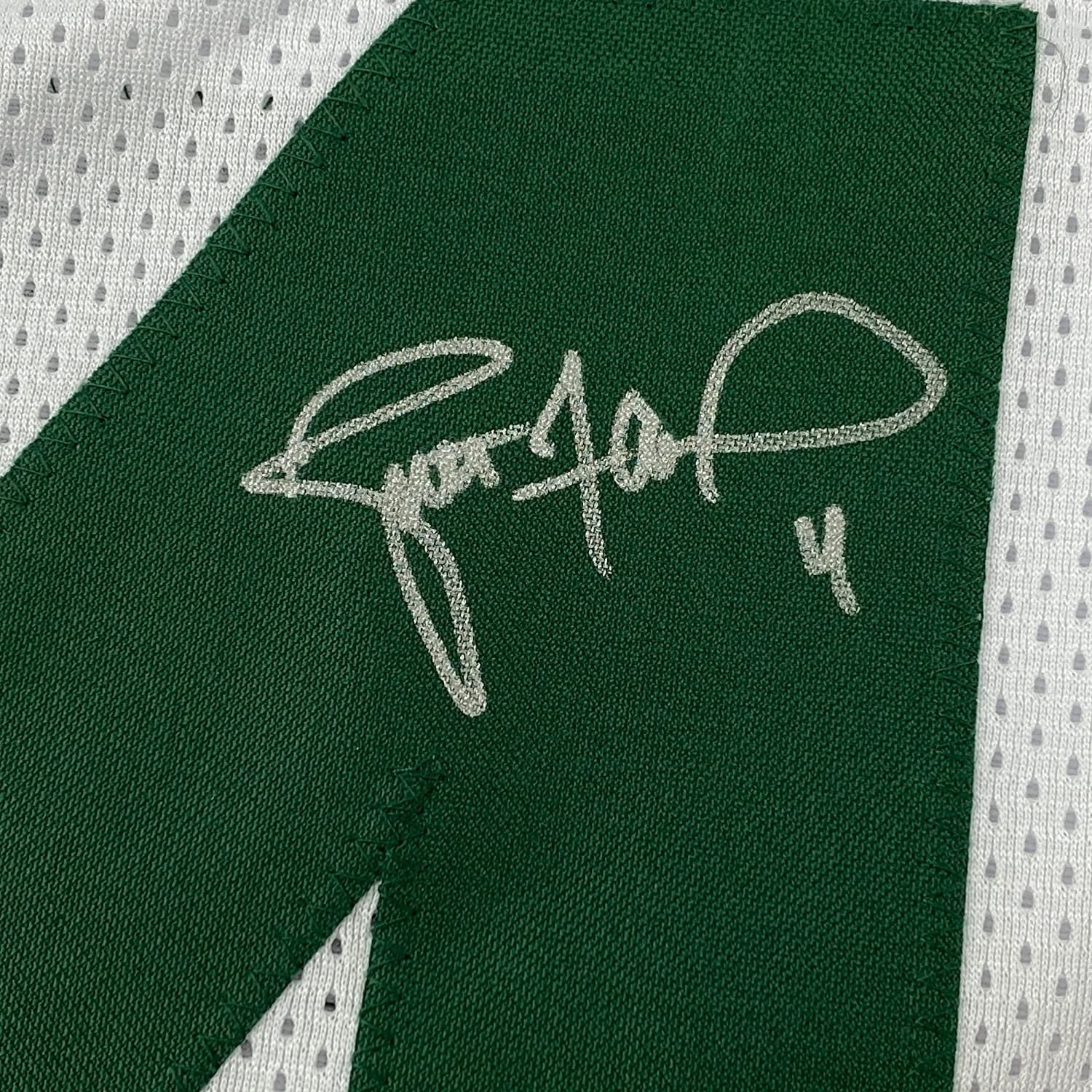 Framed Autographed/Signed Brett Favre 35x39 Green Bay White Football Jersey Favre Hologram COA