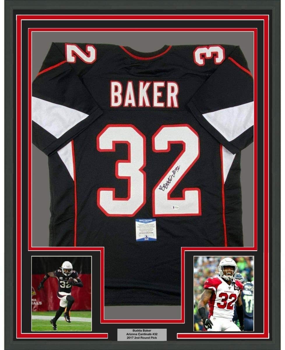 Framed Autographed/Signed Budda Baker 35x39 Arizona Black Football Jersey Beckett BAS COA