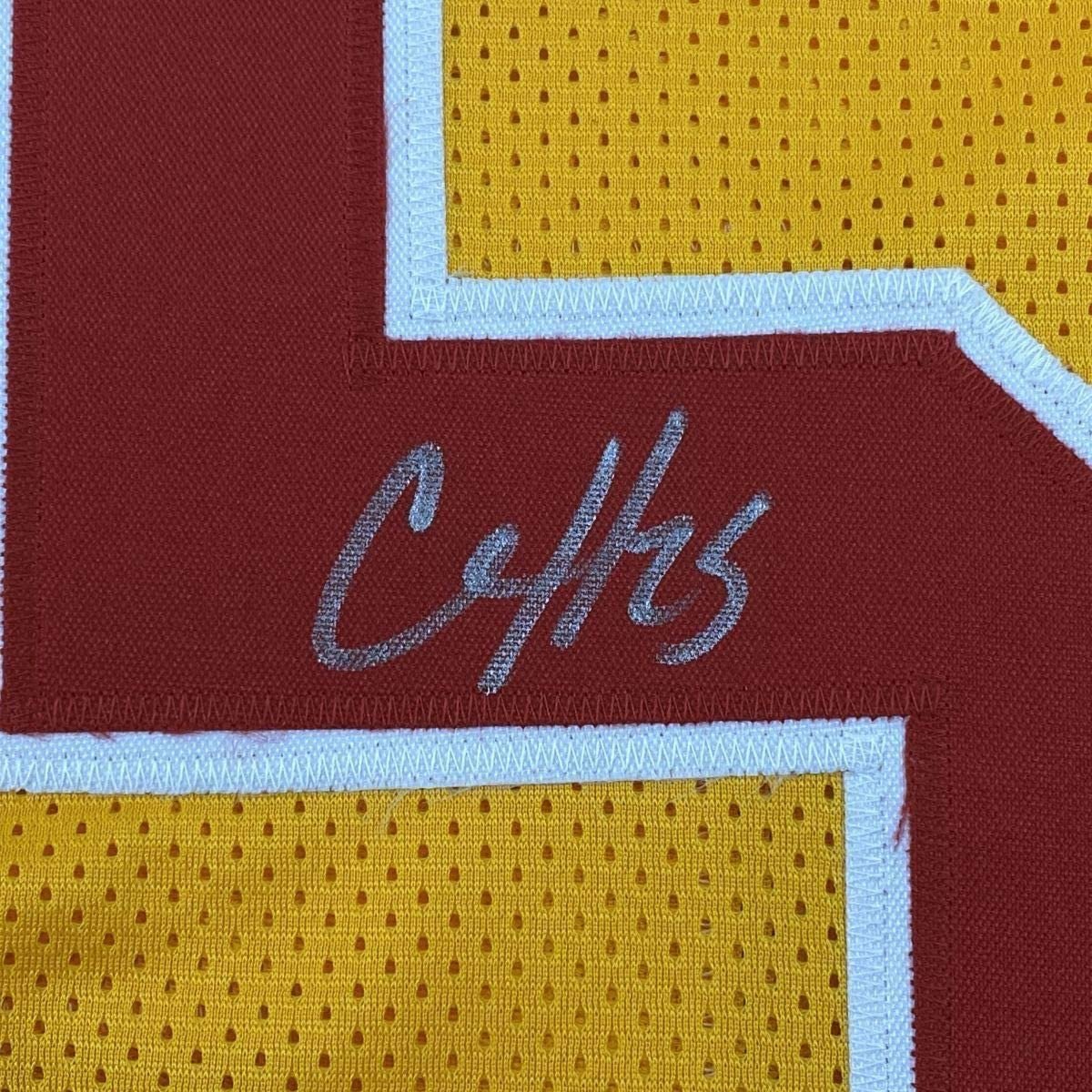 Framed Autographed/Signed Clyde Edwards-Helaire 35x39 Kansas City Yellow Football Jersey Beckett BAS COA