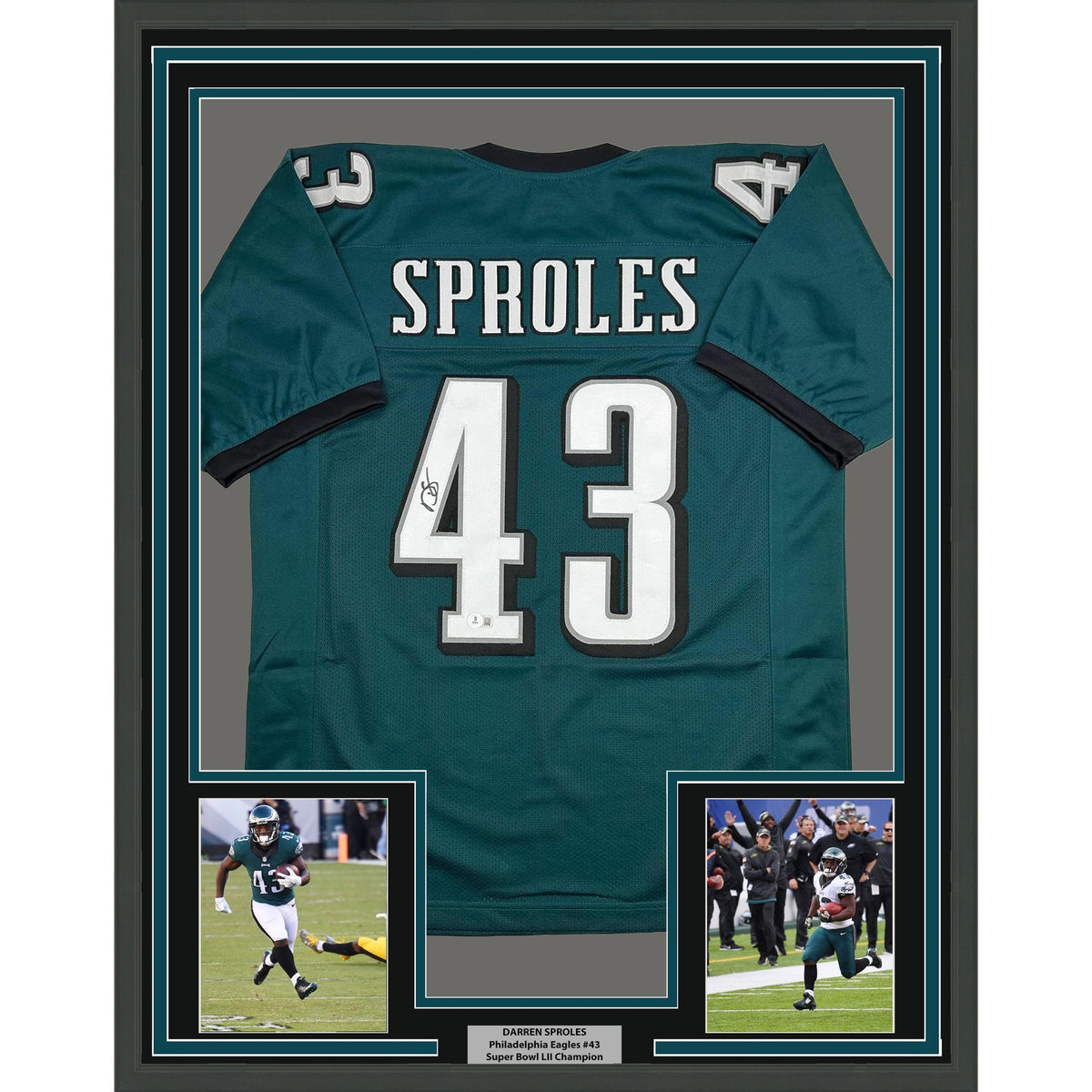 Framed Autographed/Signed Darren Sproles 35x39 Philadelphia Green Football Jersey Beckett BAS COA