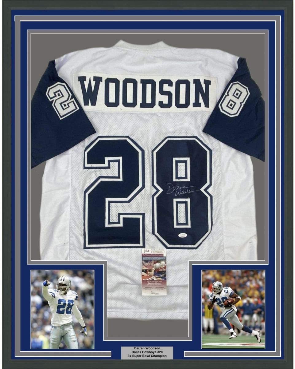 Framed Autographed/Signed Darren Woodson 35x39 Dallas Color Rush Football Jersey JSA COA