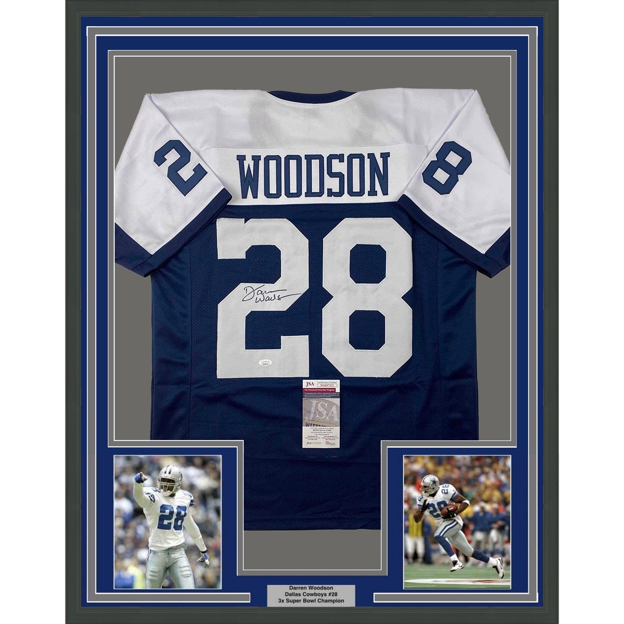 Framed Autographed/Signed Darren Woodson 35x39 Dallas Thanksgiving Day Football Jersey JSA COA